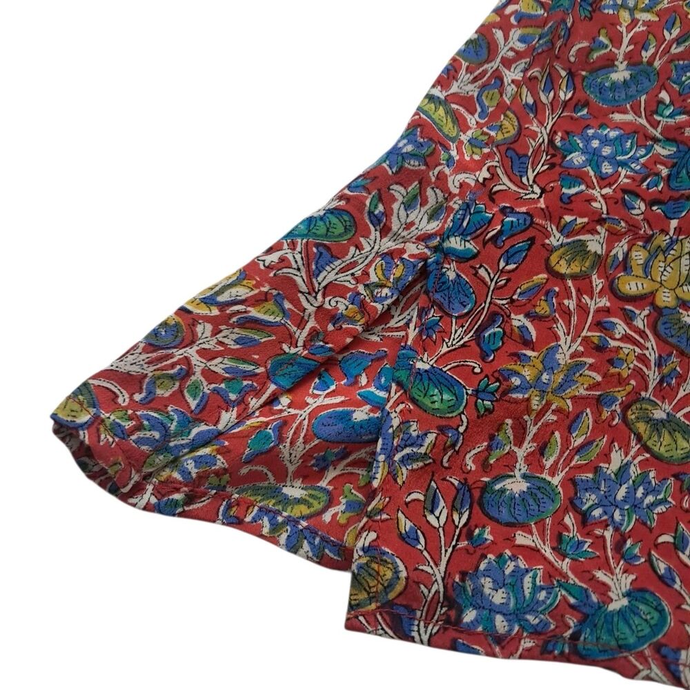 Tolani Tunic Top Women's XS Red Silk Colorful Floral Tassel‎ 3/4 Sleeve Boho - Picture 6 of 13